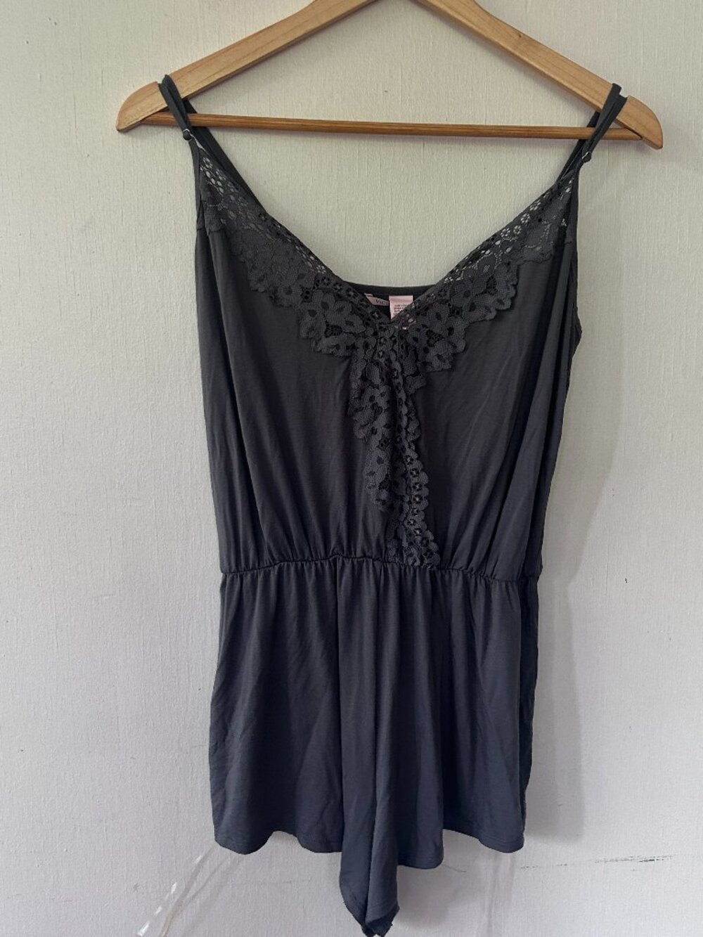 Victorias Secret Lingerie Romper Womens Medium Gray Lace Adjustable One Piece